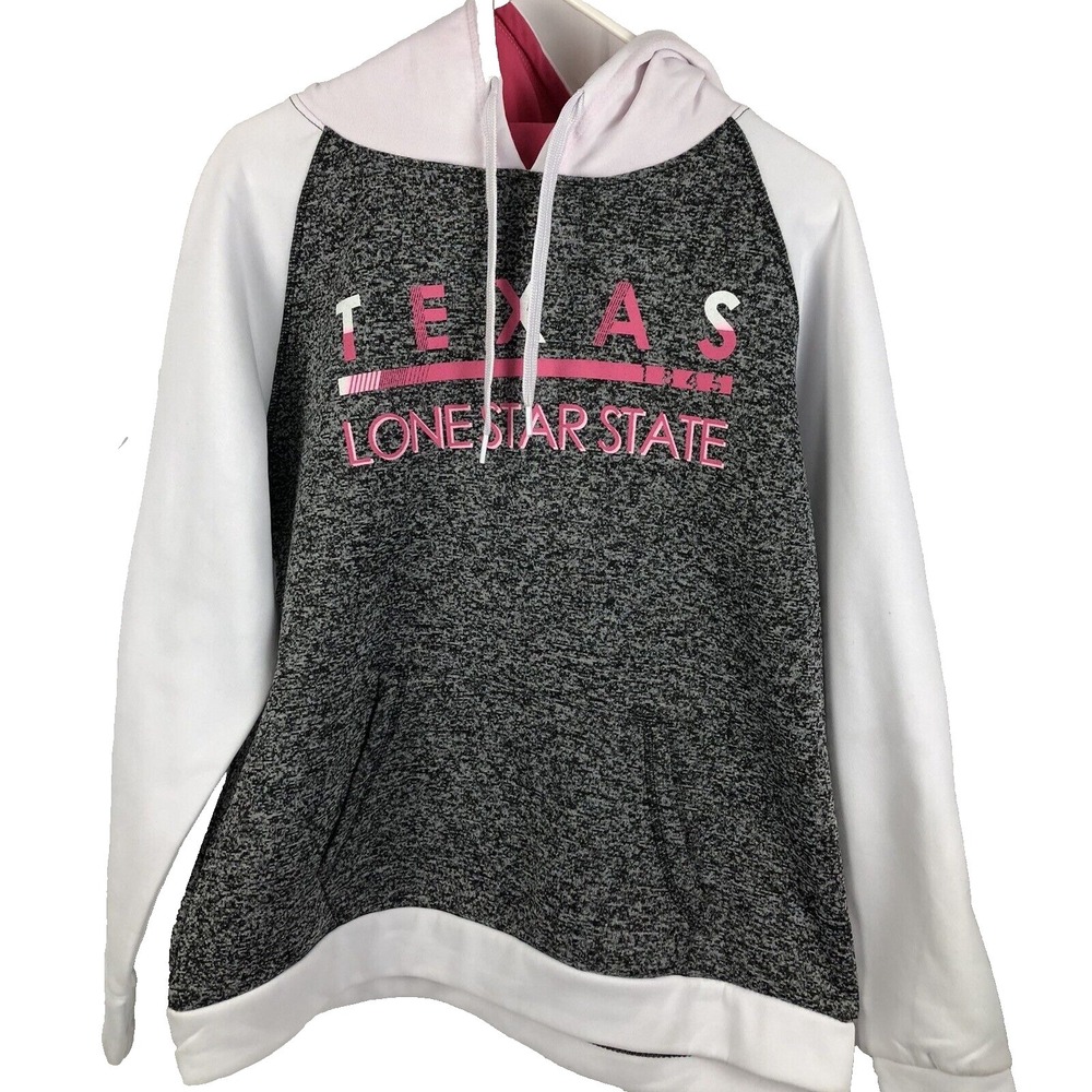 Hoodie Pink Letters Womens L Gray White Pink Texas Long Star‎ State